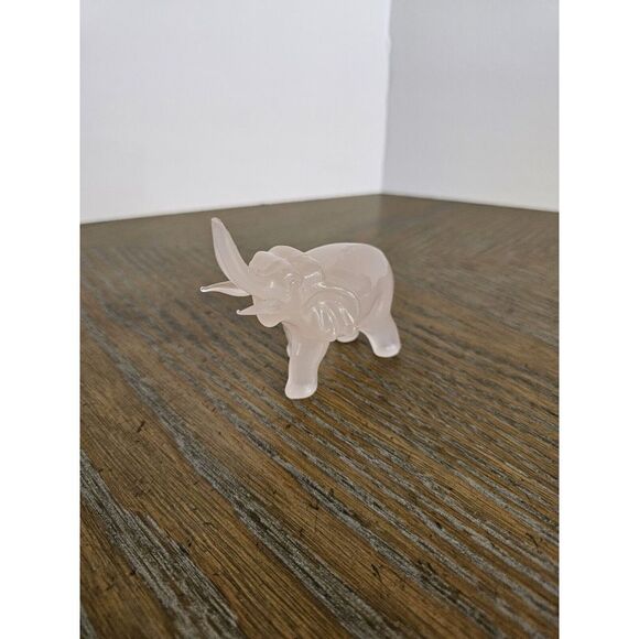 Rose Quartz Gemstone Carving Elephant, Trunk Up, READ DESCRIPTION - Picture 6 of 14